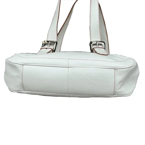 FRANCO SARTO Genuine Textured Leather Off White Satchel Handbag - Picture 9 of 16